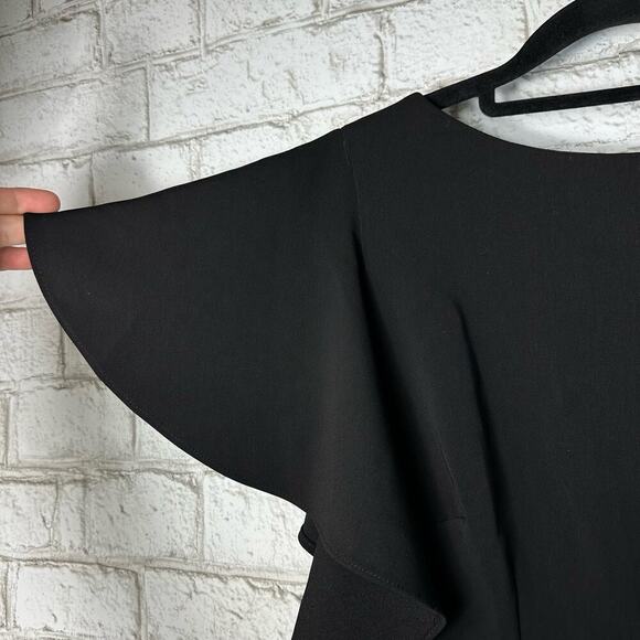 Carmen Marc Valvo Dress Flutter Sleeve Sheath Pencil Neutral Business Cocktail 6 - Picture 7 of 9